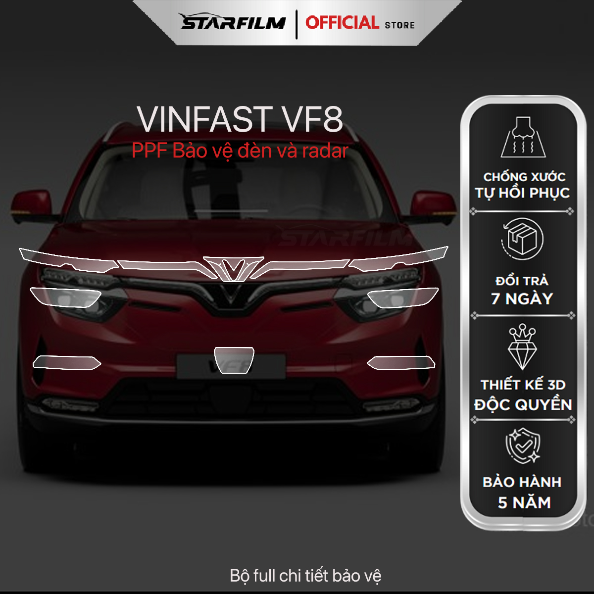 VINFAST VF8 PPF bảo vệ đèn pha và radar STARFILM